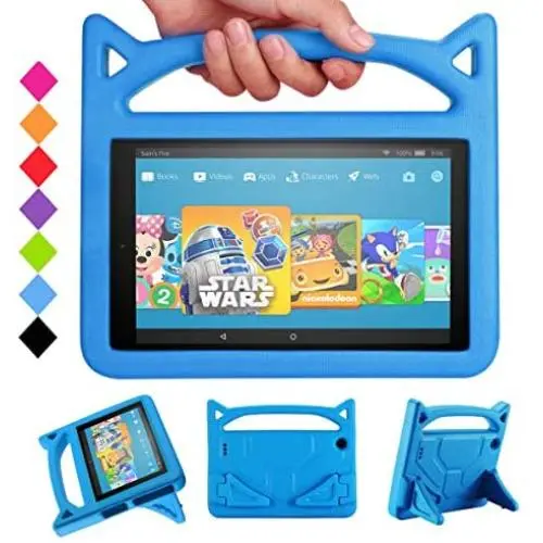 All-New ＨＤ 10 & ＨＤ 10 Kids Edition Tablet Kids Case (9th/7th/5th Generation,2019/2017/2015 Release)-SHREBORN Lightweight Shockproof Case with Cute Cat Handle Stand for ＨＤ 10.1 Inch Tablet-Blue