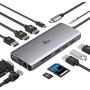 USB C Docking Station Dual Monitor, 12-in-1 Triple Display USB C Adapter for Windows with Dual 4K HDMI, VGA, Gigabit Ethernet, 2 USB 3.0, 2 USB 2.0, 87W PD, SD/TF Card Reader, AUX, for Type-C Laptops