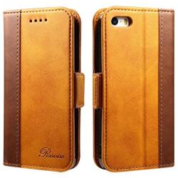 Rssviss iPhone SE Case iPhone 5s/5/SE Wallet Case,Handmade PU Leather Magnet Wallet Flip Case Cover with Built-in Credit Card/ID Card Slots for 5s 5 SE（4.0 inch,Orange）