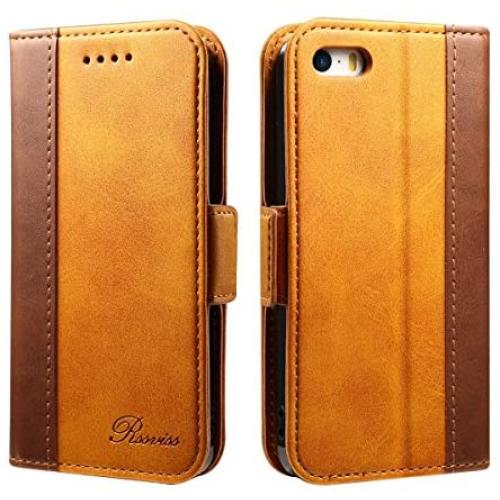 Rssviss iPhone SE Case iPhone 5s/5/SE Wallet Case,Handmade PU Leather Magnet Wallet Flip Case Cover with Built-in Credit Card/ID Card Slots for 5s 5 SE（4.0 inch,Orange）