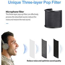 Pop Filter,Aokeo [Upgraded Three Layers] Metal Mesh & Foam & Etamine Layer Microphone Windscreen Cover Handheld Mic Shield Mask,Microphone Accessories for Vocal Recording,Youtube videos,Streaming