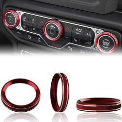 Climate Control Knob Covers for Wrangler JL， HVAC Radio Tuner Control Knobs Covers Trim Ring Bezels Interior Upgrade Kit，Compatible with Jeep Wrangler JL & Gladiators JT (2018-2021) - Red