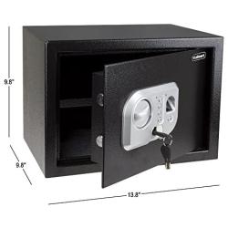 Stalwart Electronic Safe with Fingerprint Lock for Business or Home –Key or Biometric Entry Digital Wall or Floor Mount for Jewelry, Cash, and More