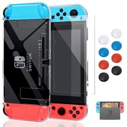 Case for Nintendo Switch, Fit The Dock Station, Protective Accessories Cover Case for Nintendo Switch and Joy Con Controller Dockable with a Tempered Glass Screen Protector, Transparent