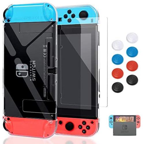 Case for Nintendo Switch, Fit The Dock Station, Protective Accessories Cover Case for Nintendo Switch and Joy Con Controller Dockable with a Tempered Glass Screen Protector, Transparent