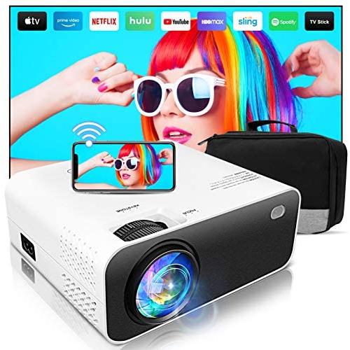 Mini Projector,Wevivi 2021 Upgraded Full HD WiFi Projector, 1280x720P Home Projector with Bag,5500Lumens Wired/Wireless Mirroring Portable Projector for TV Stick, Laptop, PS4, iPhone, Android/iOS