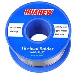 HUAREW HR6337 Sn 63-Pb 37 electric solder tin lead wire with rosin core (0.6 mm, 60 g)