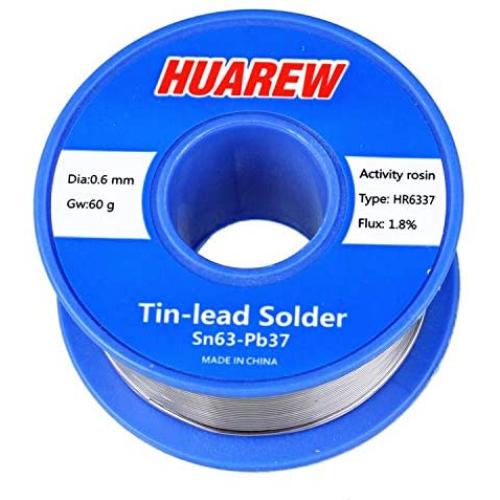 HUAREW HR6337 Sn 63-Pb 37 electric solder tin lead wire with rosin core (0.6 mm, 60 g)