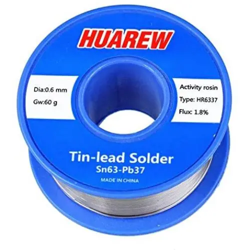HUAREW HR6337 Sn 63-Pb 37 electric solder tin lead wire with rosin core (0.6 mm, 60 g)