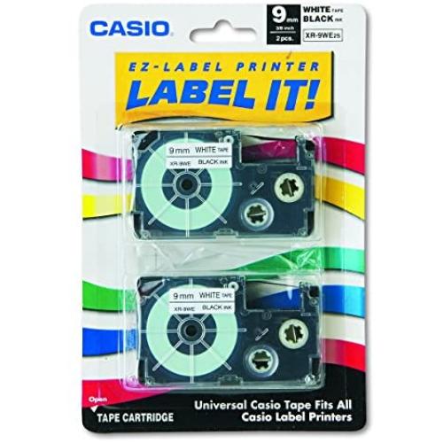 Casio XR-9WE2S 9mm Labeling Tape (Black on White) 2-Pack