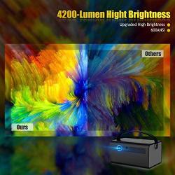 Video Projector TOUMEI V7, 3D DLP Link Android 6.0 Smart Projector 600ANSI 4500 Lumens Keystone Correction WiFi Mirroring for iPhone iPad Android Support 4K Input HDMI/USB/TF 2G ROM 16G Flash