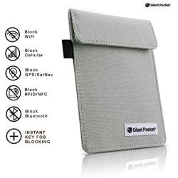 Silent Pocket Signal Blocking Faraday Key Fob Case - Car Anti Theft Device Shielding Against All Signal Types, Including RFID Blocking & Durable Faraday Bag, Fits Most Car Keyfobs (Grey)