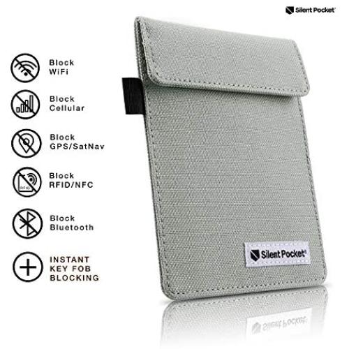 Silent Pocket Signal Blocking Faraday Key Fob Case - Car Anti Theft Device Shielding Against All Signal Types, Including RFID Blocking & Durable Faraday Bag, Fits Most Car Keyfobs (Grey)