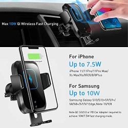 Tiluza Wireless Car Charger Touch Sensor Auto Clamping Mount 10W Qi Fast Charging Compatible with iPhone11/Pro/Xs/Max/XR/X/8/Plus, Samsung S10/S9/S8/Note10/9/8 and More
