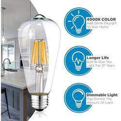 Dimmable LED Edison Light Bulbs: 6 Watt, 4000K Cool White Lightbulbs - 60W Equivalent - E26 Base - Vintage Light Bulb Set - 6 Pack