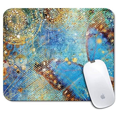 Personalized Rectangle Mouse Pad, Printed Cute Retro Rust Butterfly Pattern, Non-Slip Rubber Comfortable Customized Computer Mouse Pad (9.45x7.87inch)