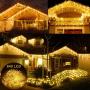 LED Icicle Lights, 640 LED Christmas Lights, 65.6ft 8 Modes Plug in Fairy String Lights with 120 Drops for Indoor Bedroom Outdoor Window, Party Decoration (Warm White)