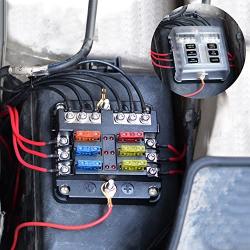 BlueFire 6 Way Blade Fuse Box Fuse Box Holder Standard Circuit Fuse Holder Box Block with LED Light Indication & Protection Cover for Car Boat Marine Trike Car Truck Vehicle SUV Yacht RV