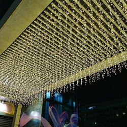 ZIMINGU Icicle Lights, 13FT, 144 LEDs, 8 Modes Christmas Lights Outdoor Connectable Dripping Curtain Decoration String Lights for Wedding Thanksgiving Gazebo Shopping Mall Yard Indoor (Warm White)