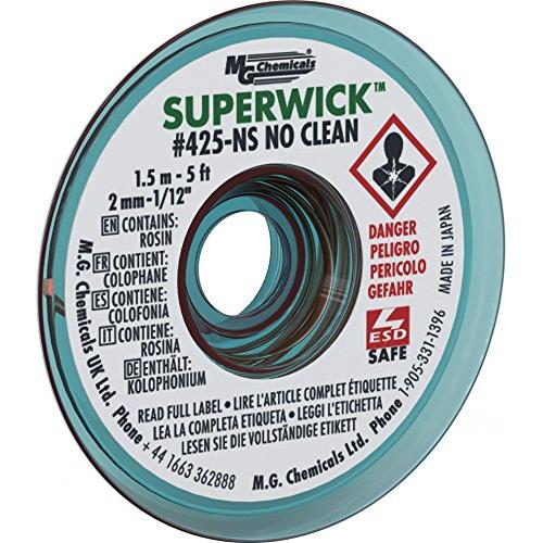 MG Chemicals 425-NS #3 No Clean Super Wick Desoldering Braid, 0.075'' Width x 5 Length, Green