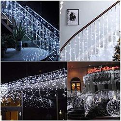 Ysdeal 400 LED Icicle String Lights, 32ft 8 Modes Window Curtain String Light Wedding Party Home Garden Bedroom Outdoor Indoor Wall Decorations (Cool White)