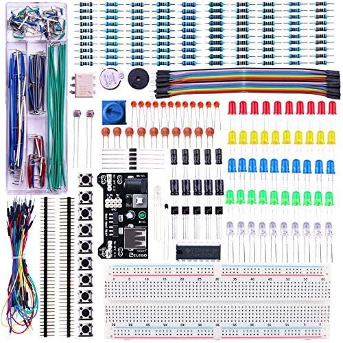 ELEGOO Upgraded Electronics Fun Kit w/Power Supply Module, Jumper Wire, Precision Potentiometer, 830 tie-Points Breadboard Compatible with Arduino, Raspberry Pi, STM32