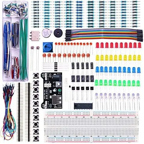 ELEGOO Upgraded Electronics Fun Kit w/Power Supply Module, Jumper Wire, Precision Potentiometer, 830 tie-Points Breadboard Compatible with Arduino, Raspberry Pi, STM32
