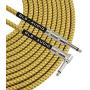 GLS Audio 10 Foot Guitar Instrument Cable - Right Angle 1/4 Inch TS to Straight 1/4 Inch TS 10 FT Brown Yellow Tweed Cloth Jacket - 10 Feet Pro Cord 10 Phono 6.3mm - Single