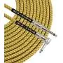 GLS Audio 10 Foot Guitar Instrument Cable - Right Angle 1/4 Inch TS to Straight 1/4 Inch TS 10 FT Brown Yellow Tweed Cloth Jacket - 10 Feet Pro Cord 10 Phono 6.3mm - Single