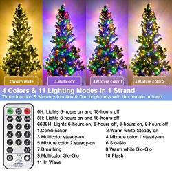 Decute Colors Changing Christmas Lights Outdoor Indoor 99FT 300LED Extendable, 11 Modes Christmas String Lights Warm White & Multicolor Changing Waterproof Tree Light with Timer Remote