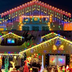 LED Icicle Lights, 640 LED Christmas Lights, 65.6FT 8 Modes Plug in Fairy String Lights with 120 Drops for Indoor Bedroom Outdoor Window, Party Decorations (Multicolored)