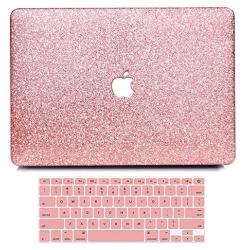 B BELK MacBook Air 13 Inch Case 2010-2017 Release A1369 A1466 Model, Sparkly Bling Crystal Smooth Slim PU Leather Hard Case with Keyboard Cover Compatible with MacBook Air 13.3 Inch, Shining Rose Gold