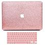 B BELK MacBook Air 13 Inch Case 2010-2017 Release A1369 A1466 Model, Sparkly Bling Crystal Smooth Slim PU Leather Hard Case with Keyboard Cover Compatible with MacBook Air 13.3 Inch, Shining Rose Gold