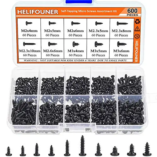 HELIFOUNER 600 Pieces M2 M2.3 M2.6 M3 Phillips Micro Laptop Repair Screws, Computer Pan Head Self-Tapping Screws, Electronic Mini Screws