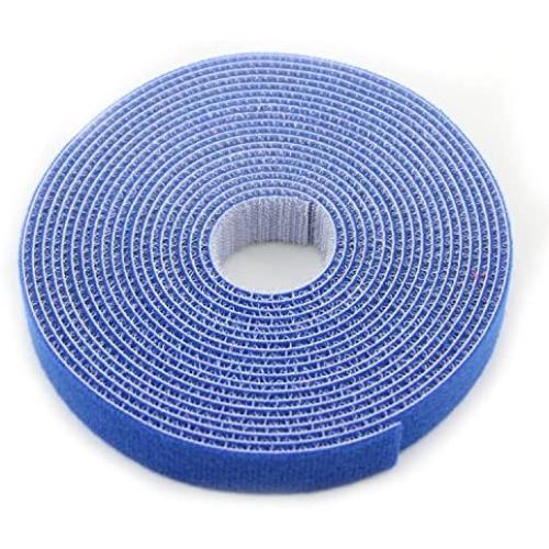 Saisn Reusable Fastening Tape Cable Ties 3/4 Inch Double Side Hook Roll (5 Yard, Blue)