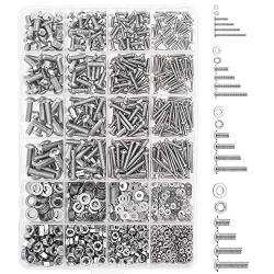 HELIFOUNER 1280 Pieces Button Head Socket Cap Screw Bolts, Flat Washers and Nuts Assortment Kit, Stainless Steel 304, Full Thread (M2 M3 M4 M5)