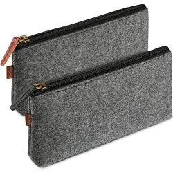 ProCase Pencil Bag Pen Case, Felt Students Stationery Pouch Zipper Bag for Pens, Pencils, Highlighters, Gel Pen, Markers, Eraser and Other School Supplies -2 Pack, Small, Black