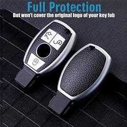 CTRINEWS for Mercedes Key Fob Cover with Leather Keychain, Advanced Soft TPU Surface Leather Grain Key Fob Holder for Classic Style Mercedes Benz Smart Key(Silver)