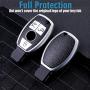CTRINEWS for Mercedes Key Fob Cover with Leather Keychain, Advanced Soft TPU Surface Leather Grain Key Fob Holder for Classic Style Mercedes Benz Smart Key(Silver)