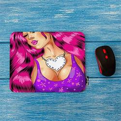 Mugod Beautiful Glamour Woman Mouse Pad Sexy Pin Up Girl with Long Waving Pink Hair Decor Gaming Mouse Pad Rectangle Non-Slip Rubber Mousepad for Computers Laptop 7.9x9.5 Inches