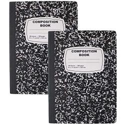 Emraw Black & White Marble Style Cover Composition Book with 100 Sheets of Wide Ruled White Paper (2 Pack)