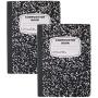 Emraw Black & White Marble Style Cover Composition Book with 100 Sheets of Wide Ruled White Paper (2 Pack)