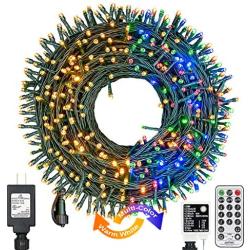Decute Colors Changing Christmas Lights Outdoor Indoor 99FT 300LED Extendable, 11 Modes Christmas String Lights Warm White & Multicolor Changing Waterproof Tree Light with Timer Remote