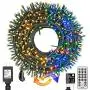 Decute Colors Changing Christmas Lights Outdoor Indoor 99FT 300LED Extendable, 11 Modes Christmas String Lights Warm White & Multicolor Changing Waterproof Tree Light with Timer Remote