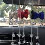 Car Mirror Pendant Charm Car Rear View Mirror Ornament with Tassel Bling Car Accessories Crystal Rhinestone Cute Car Decor Lucky Hanging Car Interior Decaration (White Bow)
