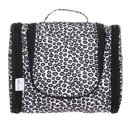 DMJSL Womens Medium Ladies Toiletry Travel Bag Hanging Toiletry Bag – Travel Makeup Organizer and Cosmetic Case, Travel Bag Organizer Toiletry TSA Approved, Black Leopard Print