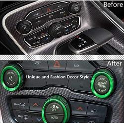 Challenger/Charger Control Knob Covers，Custom Fit Volume AC Radio Switch Button Decal Trim Rings Set of 3 - Compatible with Dodge Challenger/Charger (2015-UP) - Green