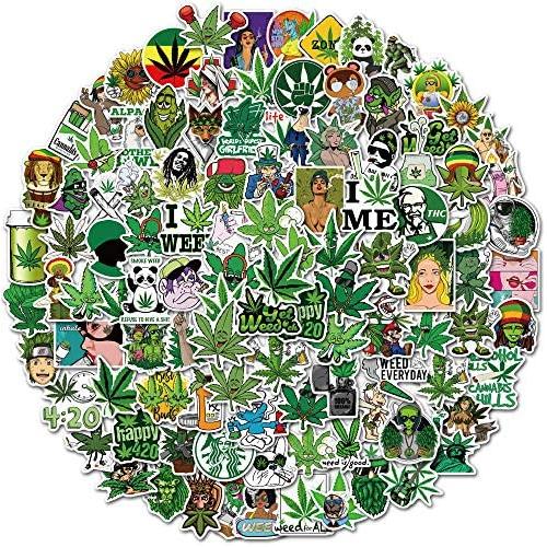 Weed Stickers, 100pcs Vinyl Marijuana Stickers for Adults Waterproof Laptop Stickers for Water Bottles, Bumper, Phone, Skateboard Stickers Decals