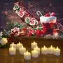 Battery Flickering Tea Lights with Timer, Punasi Set of 12 Battery Operated LED Realistic Electronic Flameless Candles with Fake Candle Wicks for Home Room Party Wedding Decor - Warm White