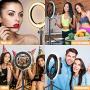 SYOSIN LED Ring Light with Extendable Tripod Stand, 8 LED Selfie Ring Light & Phone Holder with 3 Color Modes and 10 Brightness for Tiktok, YouTube Video, Makeup, Photography, Live Streaming